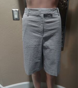 Bloomingdale's White and Bark Striped Seersucker Bermuda Shorts